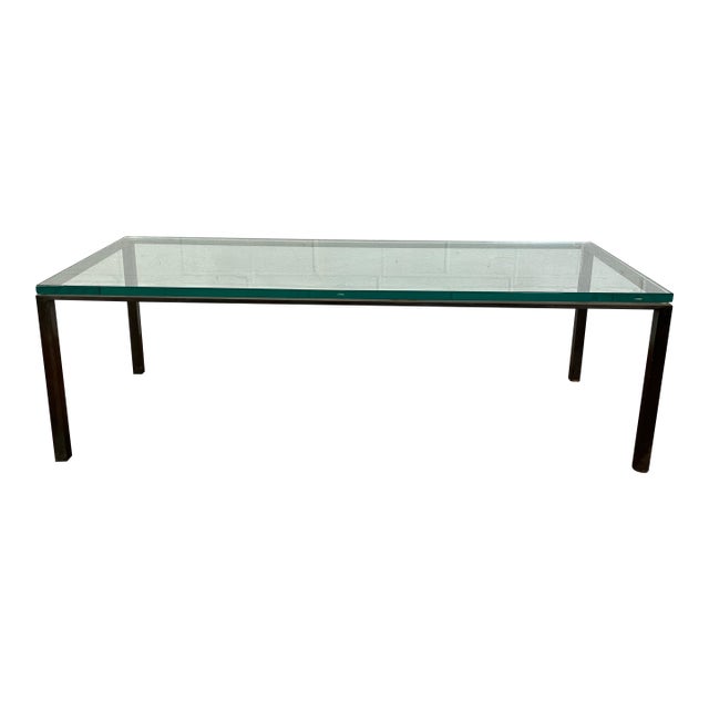 Modern Brass and Glass Coffee Table Low Profile For Sale