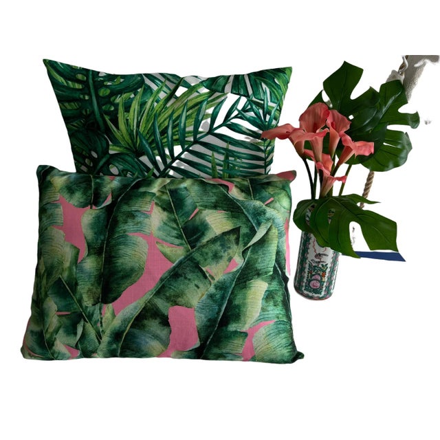 Mid-Century Modern Contemporary Miami Palm Leaves Pillow Cover For Sale - Image 3 of 9