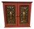 Distressed Red Vintage Cabinet With Metal Design Doors For Sale