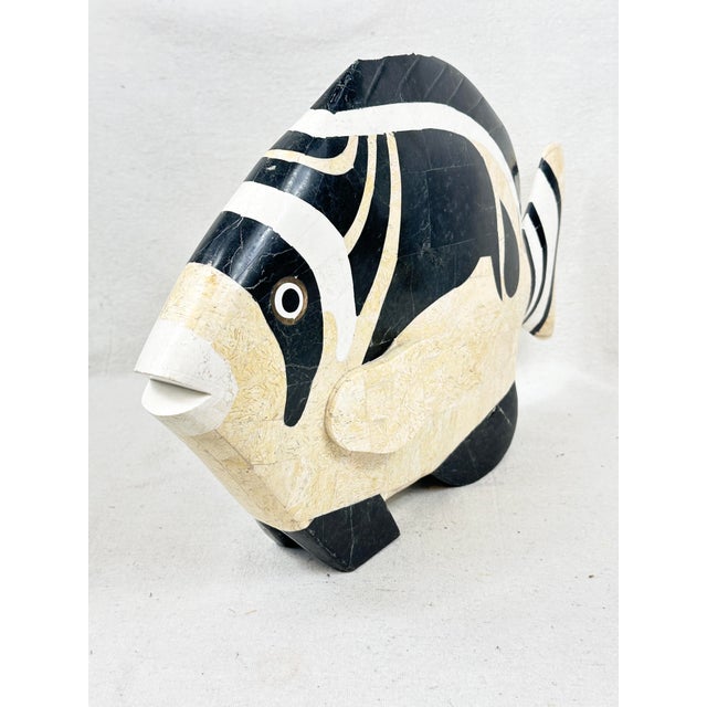 Late 20th Century Vintage Maitland Smith Tessellated Stone Fish Sculpture For Sale - Image 5 of 10