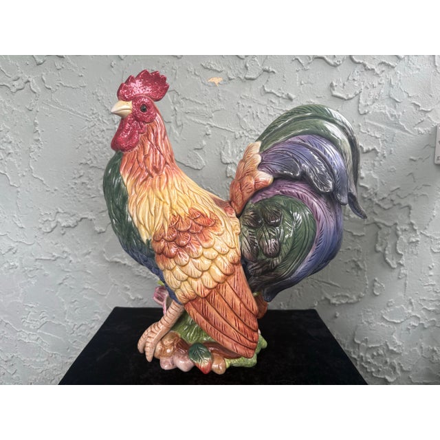 French Country Vintage Fitz & Floyd Coq Du Village Hand Crafted Ceramic Rooster Figurine, 14” French Country Farmhouse Decor For Sale - Image 3 of 10
