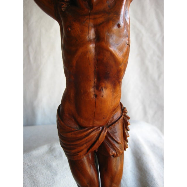 Wood Flemish Wood Sculpted Christ on Stand 18 Century For Sale - Image 7 of 11