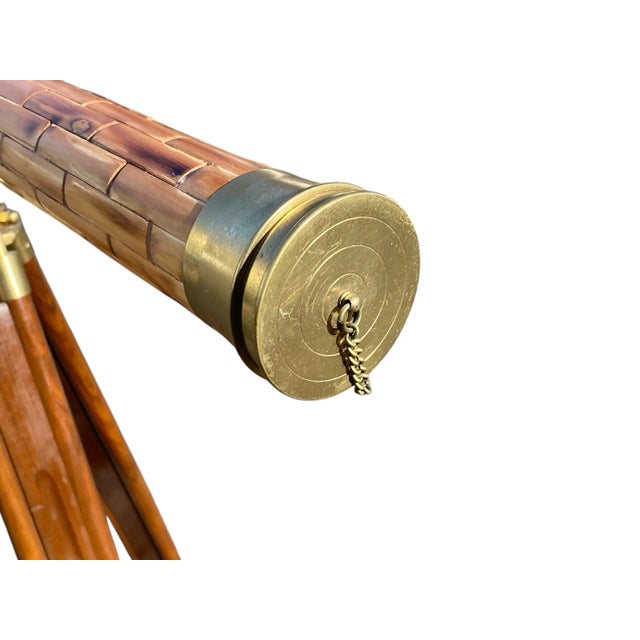 Vintage Brass Telescope / Spyglass With Bamboo Inlay & Adjustable Tripod Base For Sale - Image 4 of 12