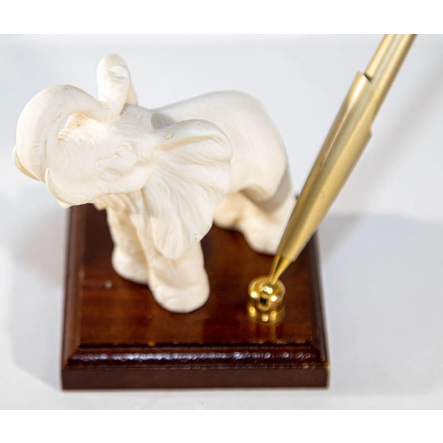 Art Deco Vintage White Elephant Figurine Pen Holder, Jaipur, Rajasthan India For Sale - Image 3 of 13