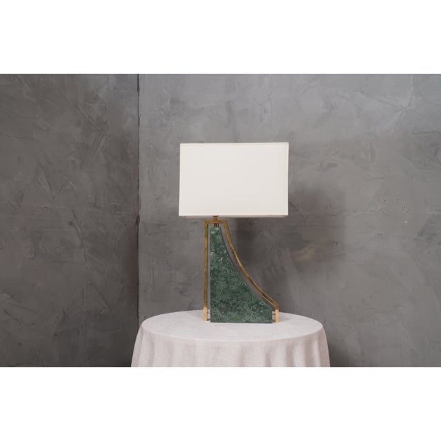 Metal Italian Indian Green Marble and Brass Table Lamp, 2000s For Sale - Image 7 of 12