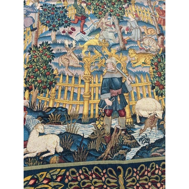 French Screen-Printed Silk Tapestry with Enchanted Park in the style of Aubusson, 1950s For Sale - Image 4 of 18