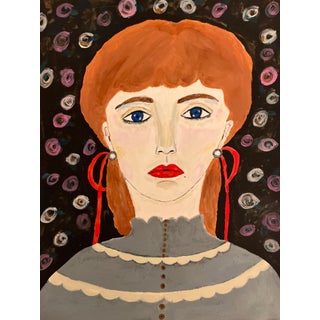 ‘Nell’ Abstract Acrylic Painting Portrait of a Victorian Inspired Woman on Paper by Artist Nadia Nabhan For Sale