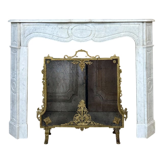 Louis XV Style Fireplace in White Marble, 1890s For Sale