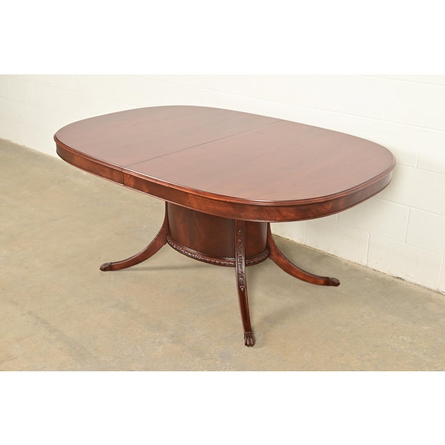 Brown Romweber Regency Flame Mahogany Pedestal Extension Dining Table, Newly Refinished For Sale - Image 8 of 14