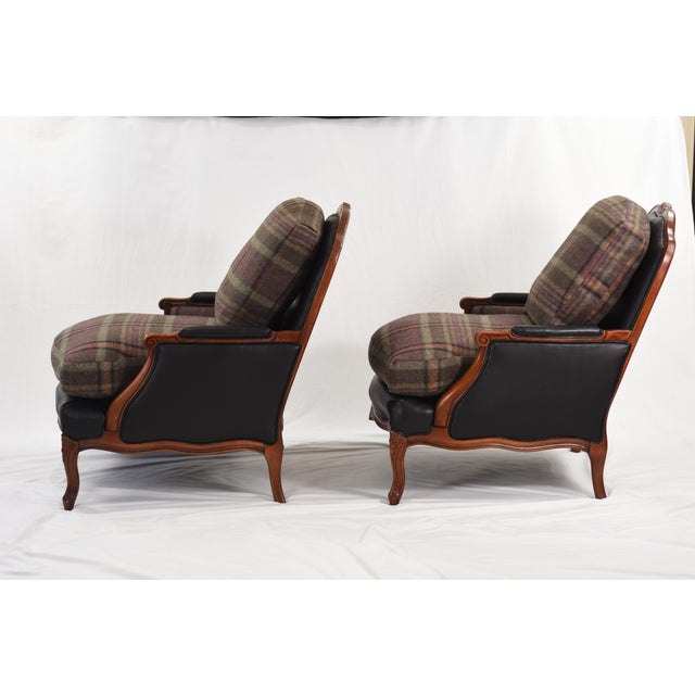 Set of Ralph Lauren Wool and Leather on Oversized Vintage Louis XV Chairs and Ottoman For Sale - Image 13 of 17