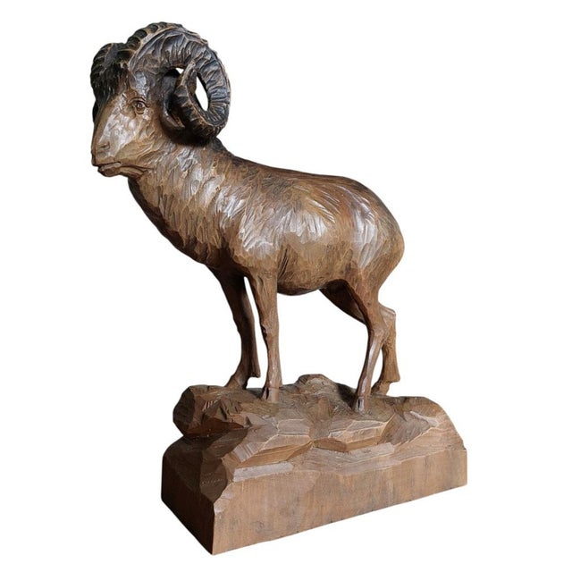 Wood Black Forest Sculpture Ibex in Wood, 1920s For Sale - Image 7 of 9