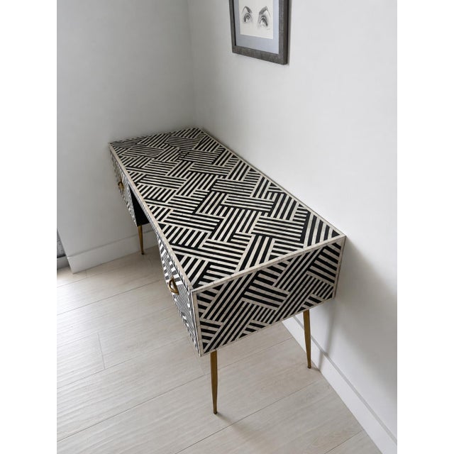 2020s Black and White Optical Inlay Handcrafted Desk For Sale - Image 5 of 5