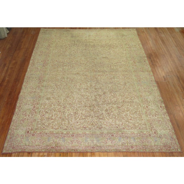 Feminine Persian Antique Kerman Brown Pink Rose Accent Room Size Rug - 8'9" x 11'9" For Sale In New York - Image 6 of 6