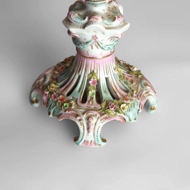 1890 Duplex Louis XV Meissen School Porcelain Oil Lamp Base With Cherubs For Sale - Image 11 of 13