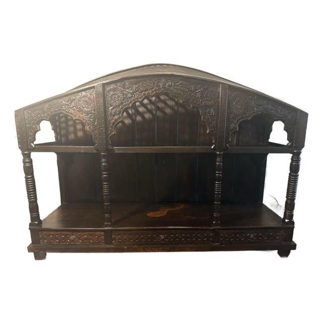 Vintage Indian Hand-Carved Solid Wood Console Cabinet For Sale