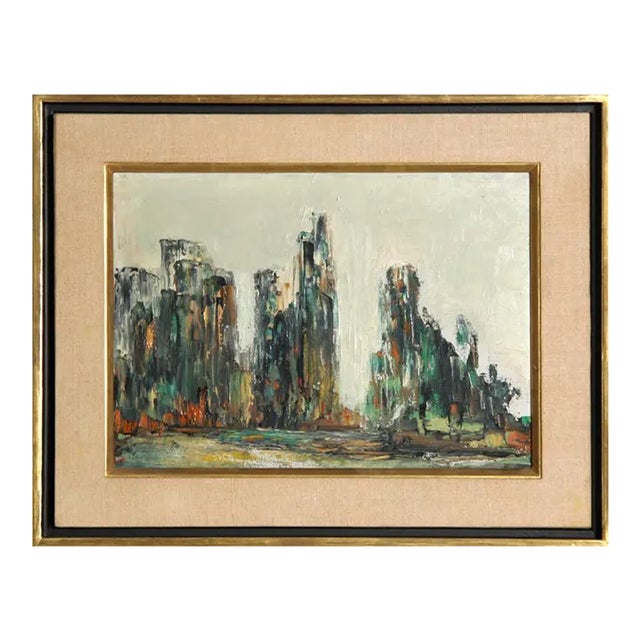 Cityscape on Water Ii, Miriam 'midge' Karr Oil on Canvas, Signed Verso For Sale