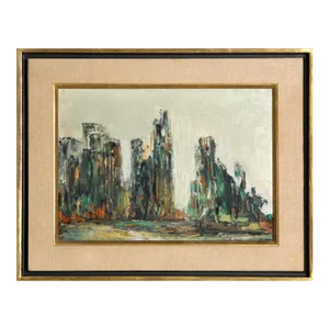 Cityscape on Water Ii, Miriam 'midge' Karr Oil on Canvas, Signed Verso