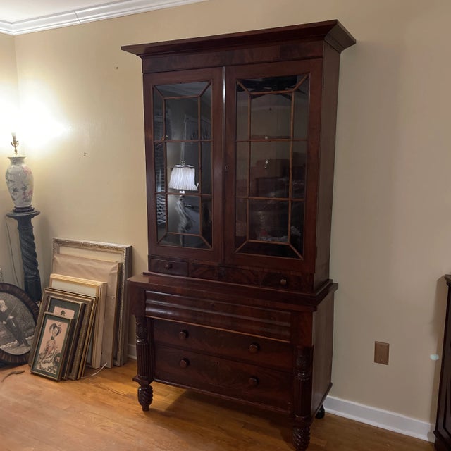 1830 American Empire Two Part Bookcase / Display Cabinet with Spiral Twist Columns For Sale - Image 10 of 13