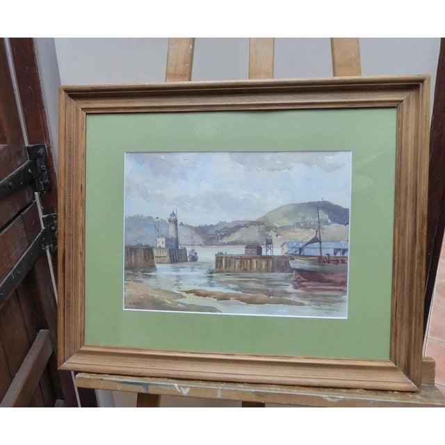 Fine late 20th century scarborough harbour watercolour by d. M. Bland material: watercolour on paper, wood, glass a...