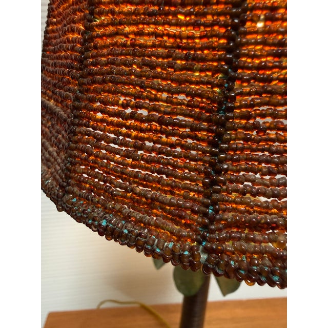 Late 20th Century Tropical Palm Tree Table Lamp With Beaded Shade For Sale - Image 5 of 12