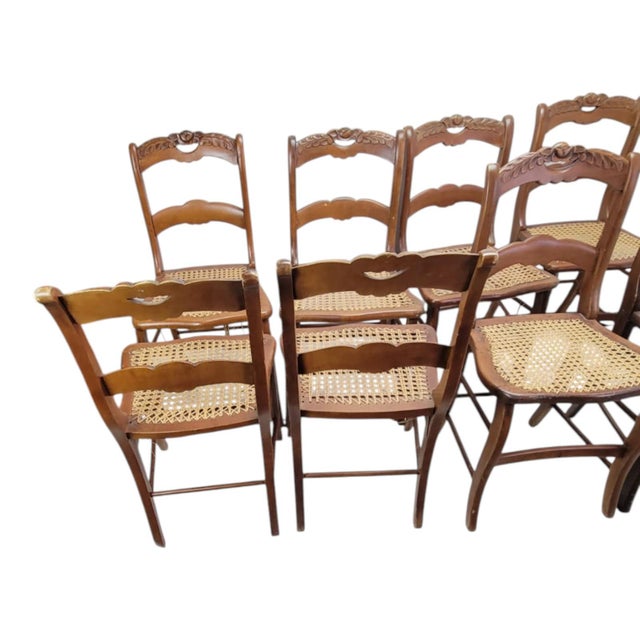 Set of 8 Antique 19th C Victorian Maple Dining Chairs Hand Carved Cane Seats For Sale - Image 10 of 18
