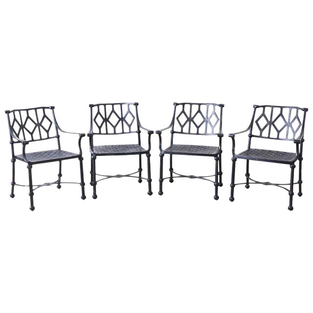 Set Of Four Ebonized Cast Aluminum Garden Patio Chairs Chairish