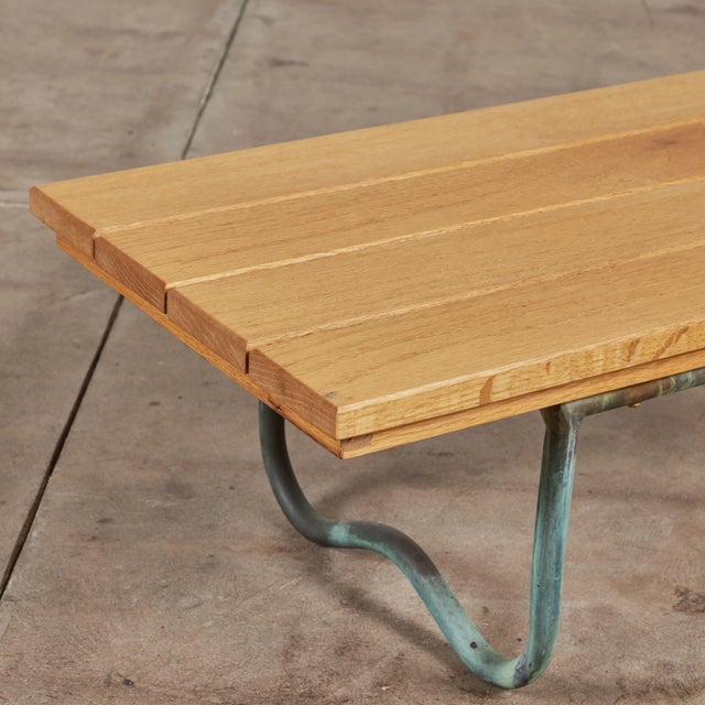 1950s Bronze Patio Beach Table With Wood Top by Walter Lamb for Brown Jordan, Attributed For Sale - Image 9 of 11