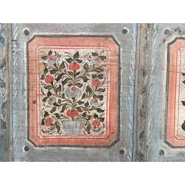 Early 19th Century Light Blue Floral Painted Blanket Chest For Sale - Image 4 of 18