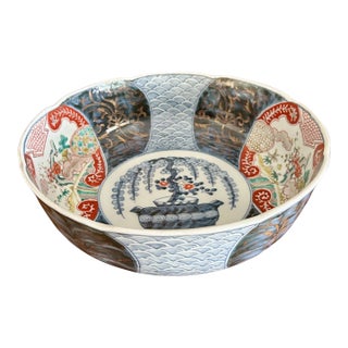 Large Antique Japanese Imari Porcelain Center Bowl For Sale