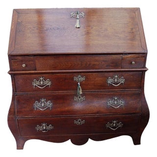 Antique Georgian English Country Oak Bombé Bureau, 1760 For Sale