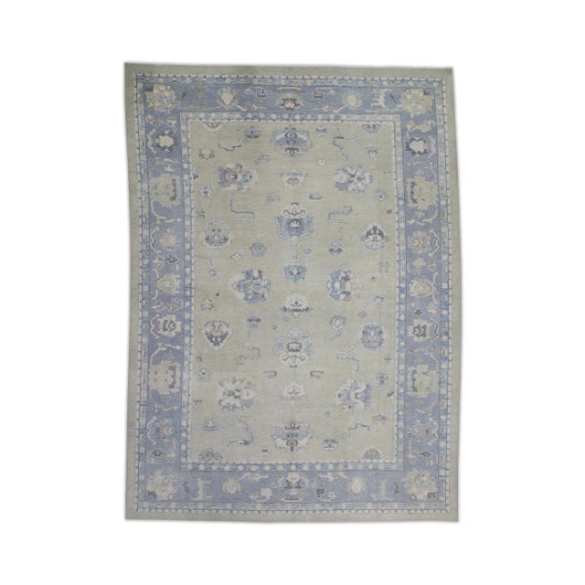 Green Early 21st Century Green & Blue Floral Design Handwoven Wool Turkish Oushak Rug 10' X 13'11" For Sale - Image 8 of 8