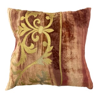 Zuber Gold Embroidery on Aged Red Velvet Down Pillow -5 For Sale