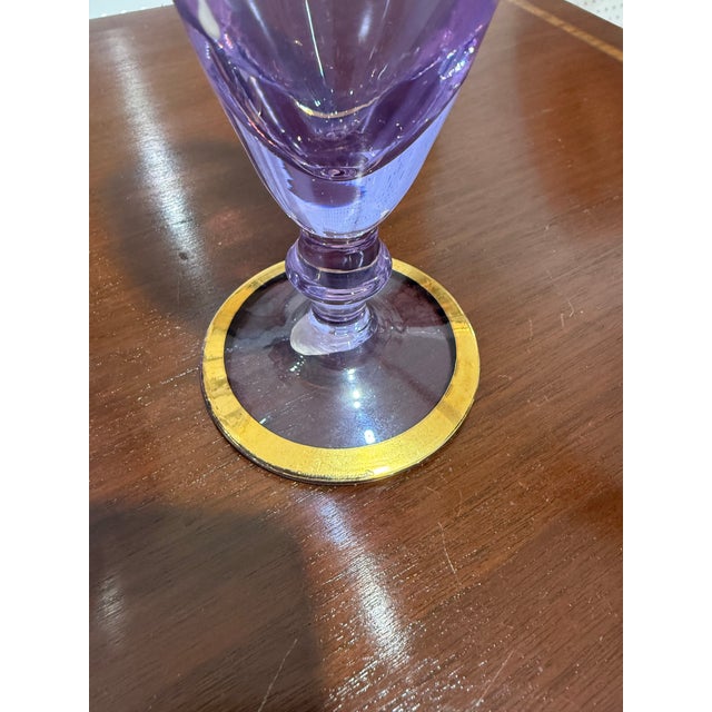 Art Deco 1950s Tino Luvie Murano Lot of 2 Signed Alexandrite Gold Gilt Floral Enamel Vases For Sale - Image 3 of 9