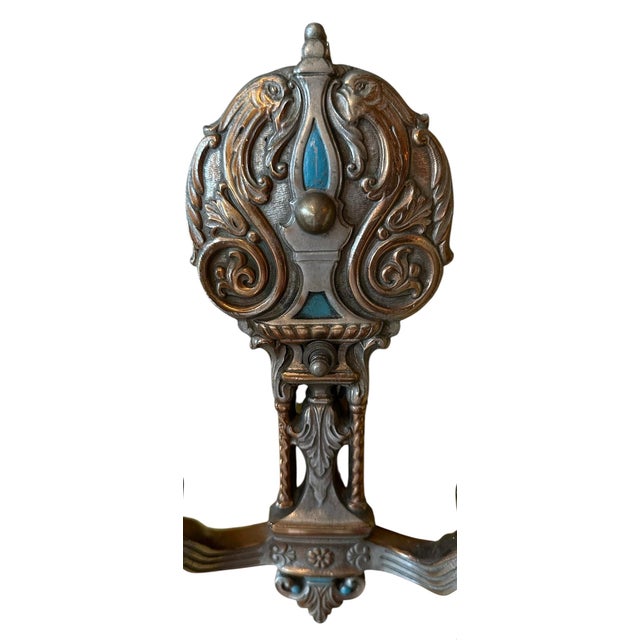 American Pair of 1920's Original Polychrome Paint on Brass and Silverplate Double Sconces For Sale - Image 3 of 6