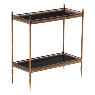 French Leather and Brass Two-Tier Table in the Manner of Maison Jansen, C. 1950 For Sale