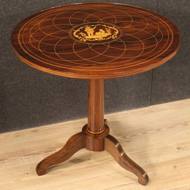 Brown English Living Room Table in Inlaid Wood, 1920s For Sale - Image 8 of 13