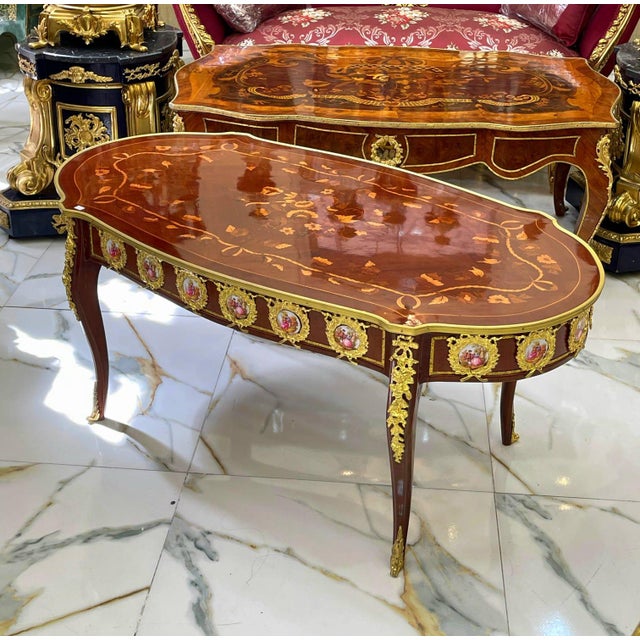 French French Style Coffee Table – Wood With Bronze Accents For Sale - Image 3 of 4