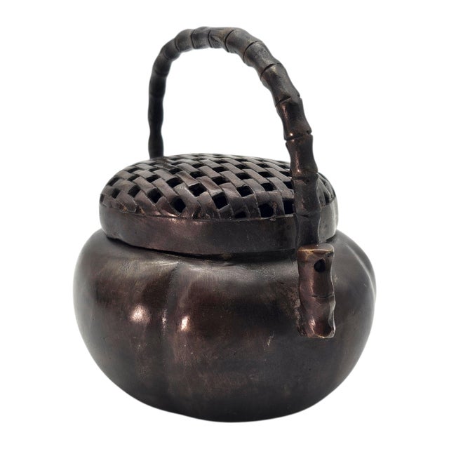 Antique Chinese Bronze Hand Censer Incense Burner With Bamboo Handle (4") For Sale - Image 10 of 17