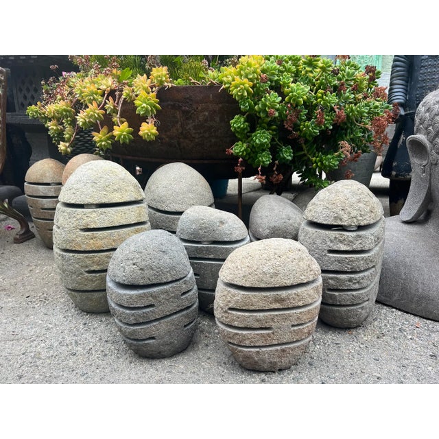 Gray Vintage River Rock Garden Lantern Medium For Sale - Image 8 of 8
