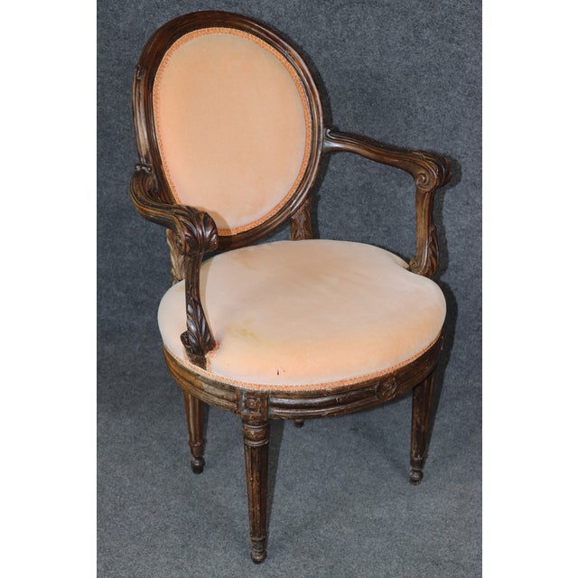 Wood Pair of 18th C. French Louis XVI Carved Upholstered Armchairs For Sale - Image 7 of 15