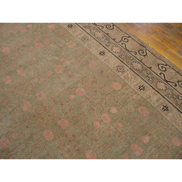 Chinese 1920s Tan Camel Geometric Antique Central Asian Chinese Khotan Rug 6'6"x11'10" Knotted Wool Carpet For Sale - Image 3 of 6