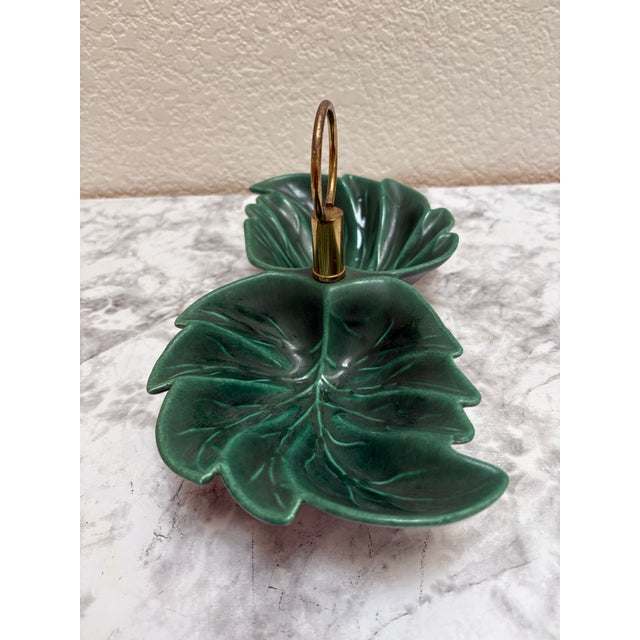 Mid Century Green Leaf Design Ceramic Decor and Serving Tray For Sale - Image 4 of 7