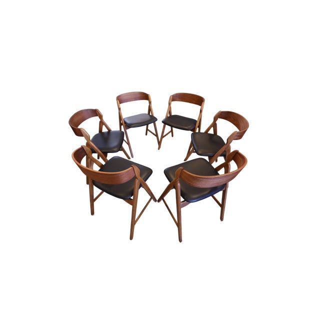 1970s Model 71 Chair in Teak, Oak and Leather by Henning Kjærnulf, 1960s, Set of 6 For Sale - Image 5 of 11