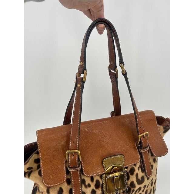 Mid 20th Century Dolce and Gabbana Leopard Print Pony Hair Tan Leather Miss Privee Shoulder Bag For Sale - Image 9 of 11