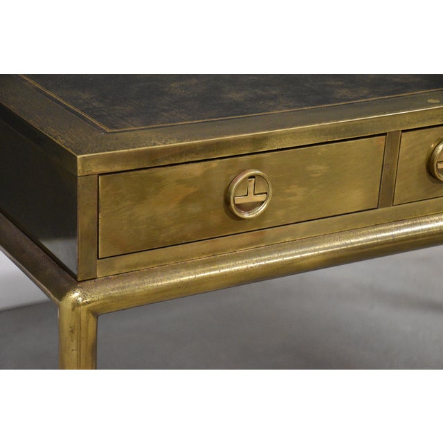 1970’s Mastercraft Brass and Leather Top Desk For Sale - Image 9 of 12