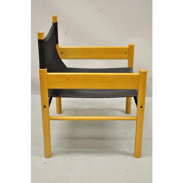 Mid-Century Modern Vintage Mid Century Modern Scandinavian Black Canvas Birch Wood Lounge Chair For Sale - Image 3 of 11