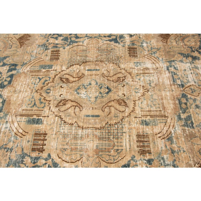 Beige 1960s Vintage Persian Distressed Beige Handmade Medallion Wool Rug For Sale - Image 8 of 11