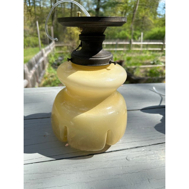 Metal Vintage Murano Mazzega Shades on Vintage Brass Flush Mount Fixtures - a Pair For Sale - Image 7 of 8