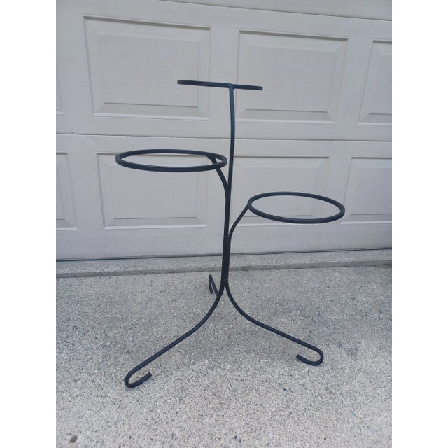 Black Mid Century Modern 3 Tier Wrought Iron Plant Stand For Sale - Image 8 of 9