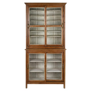 Wood Cabinet with Sliding Glass Doors For Sale